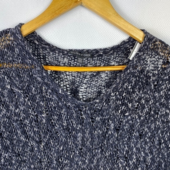 Eileen Fisher Sz: M Melange Cotton Blend V-neck sweater cap sleeves black white - Picture 3 of 10